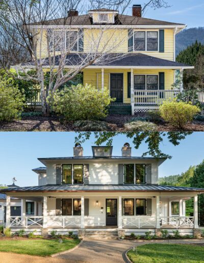 Before and after front of the house - a captivating transformation from rustic to enchanting.