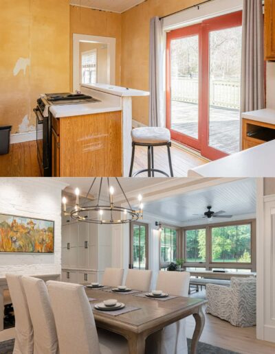 Before and after dining room - a captivating transformation from rustic to refined.