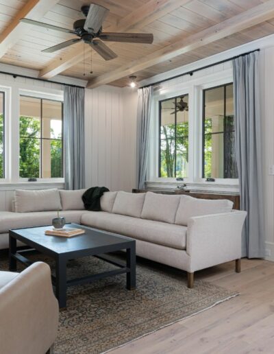 Inviting living room with rustic charm and contemporary elegance.